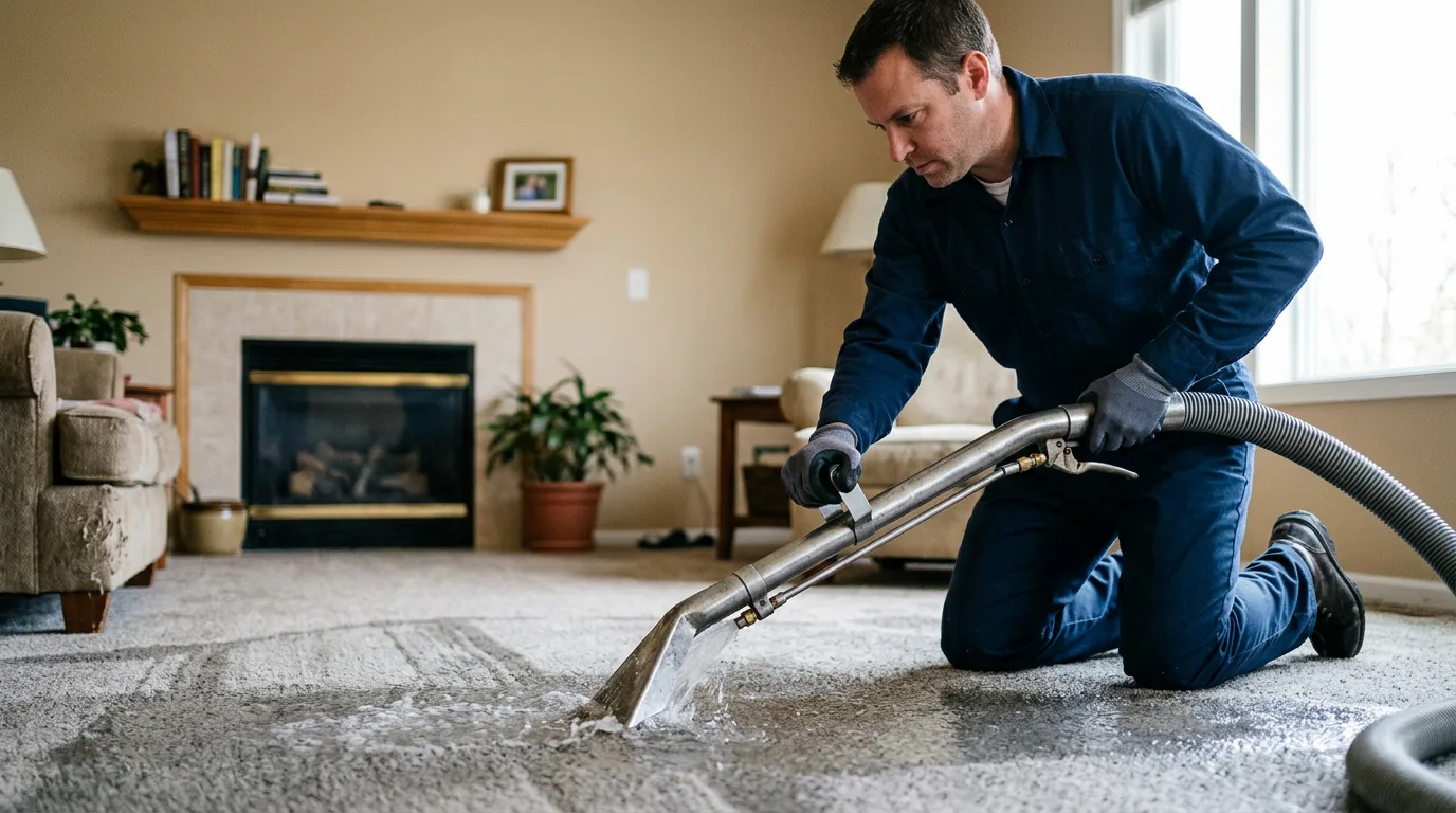 Water damage restoration technician working near Oberlin, KS